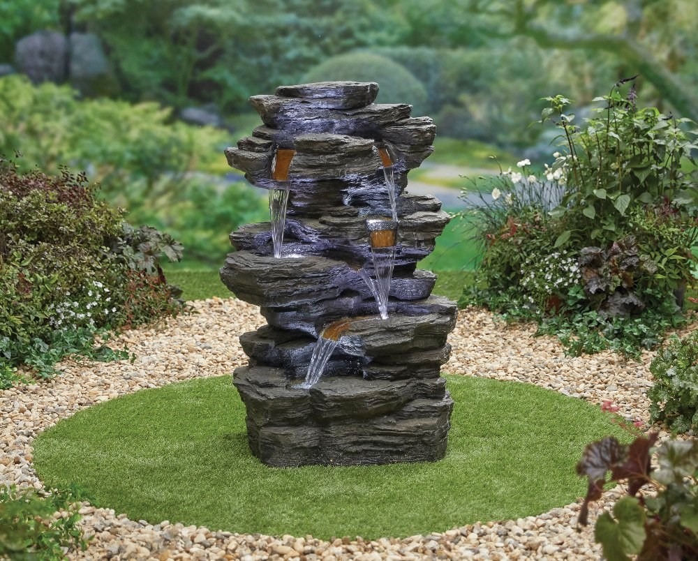 Hinoki Springs 5-Tier Cascade Water Feature With LED Lights