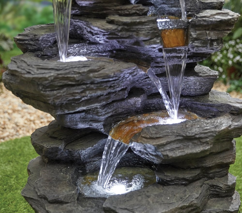 H100cm Hinoki Springs Cascading Water Feature with Lights