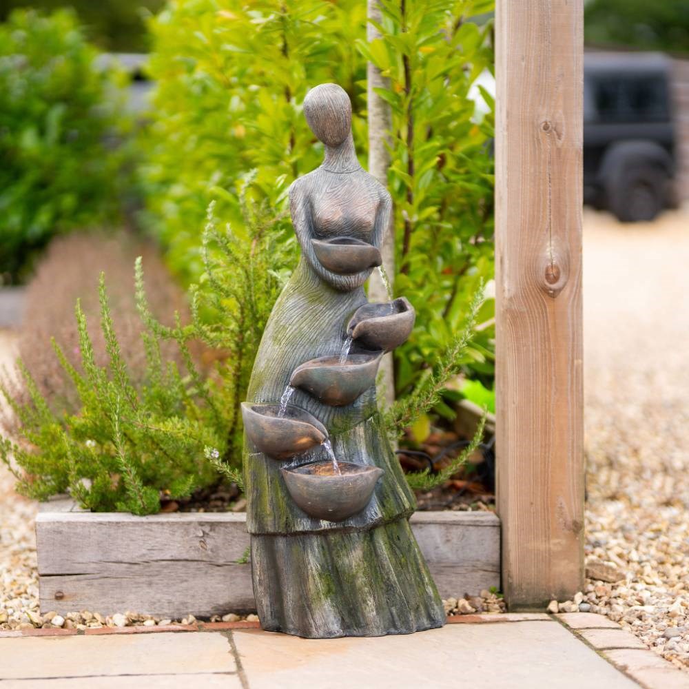 Feminine Idol Cascading Bowls Water Feature With LED Lights