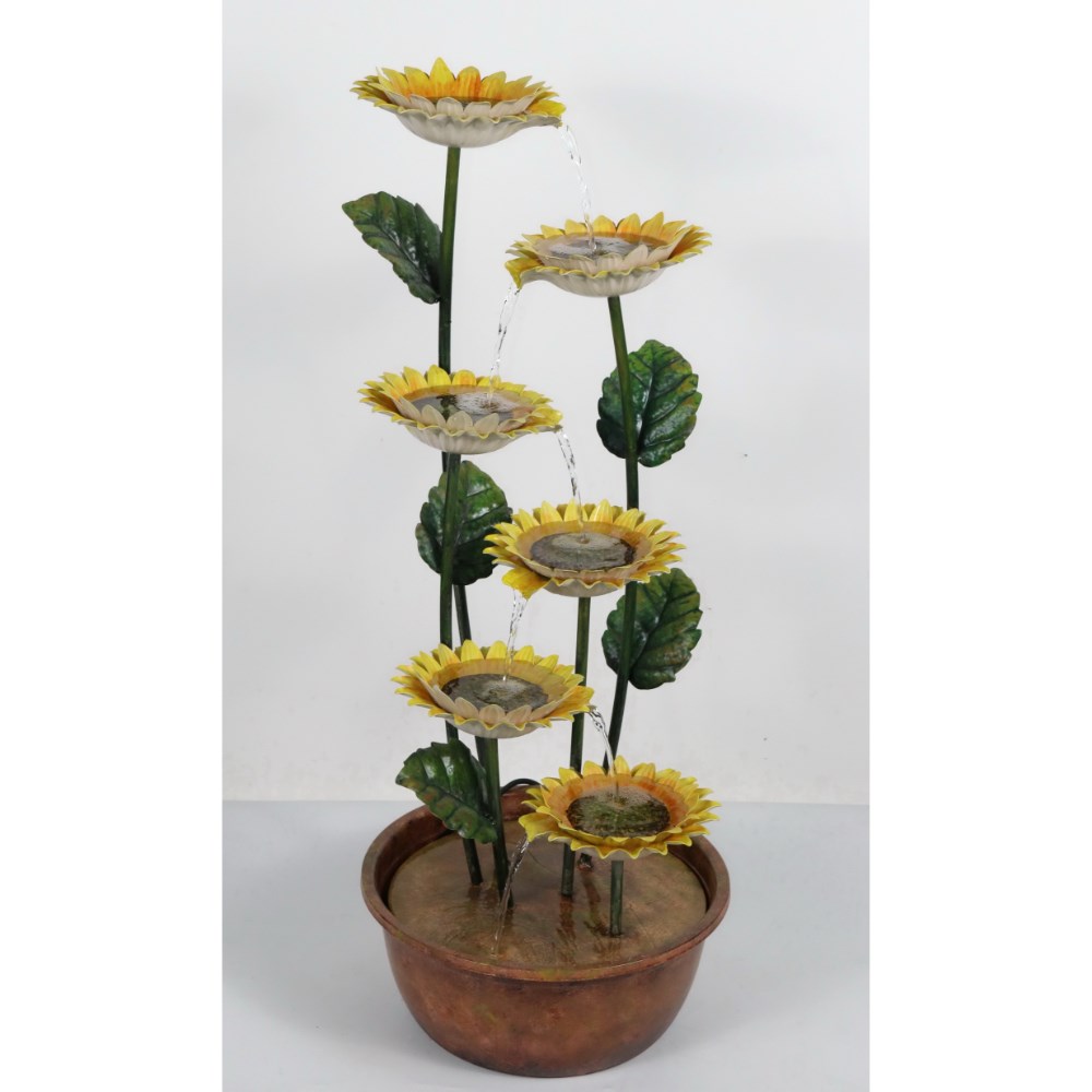 Potted Sunflower Zinc Metal Tiered Cascading Water Feature