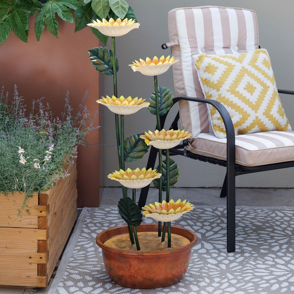 Potted Sunflower Zinc Metal Tiered Cascading Water Feature