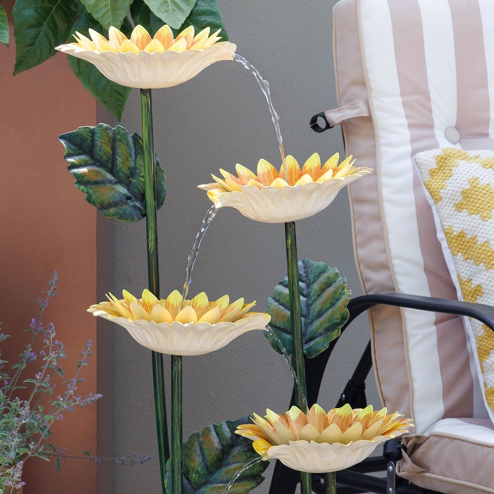 Potted Sunflower Zinc Metal Tiered Cascading Water Feature