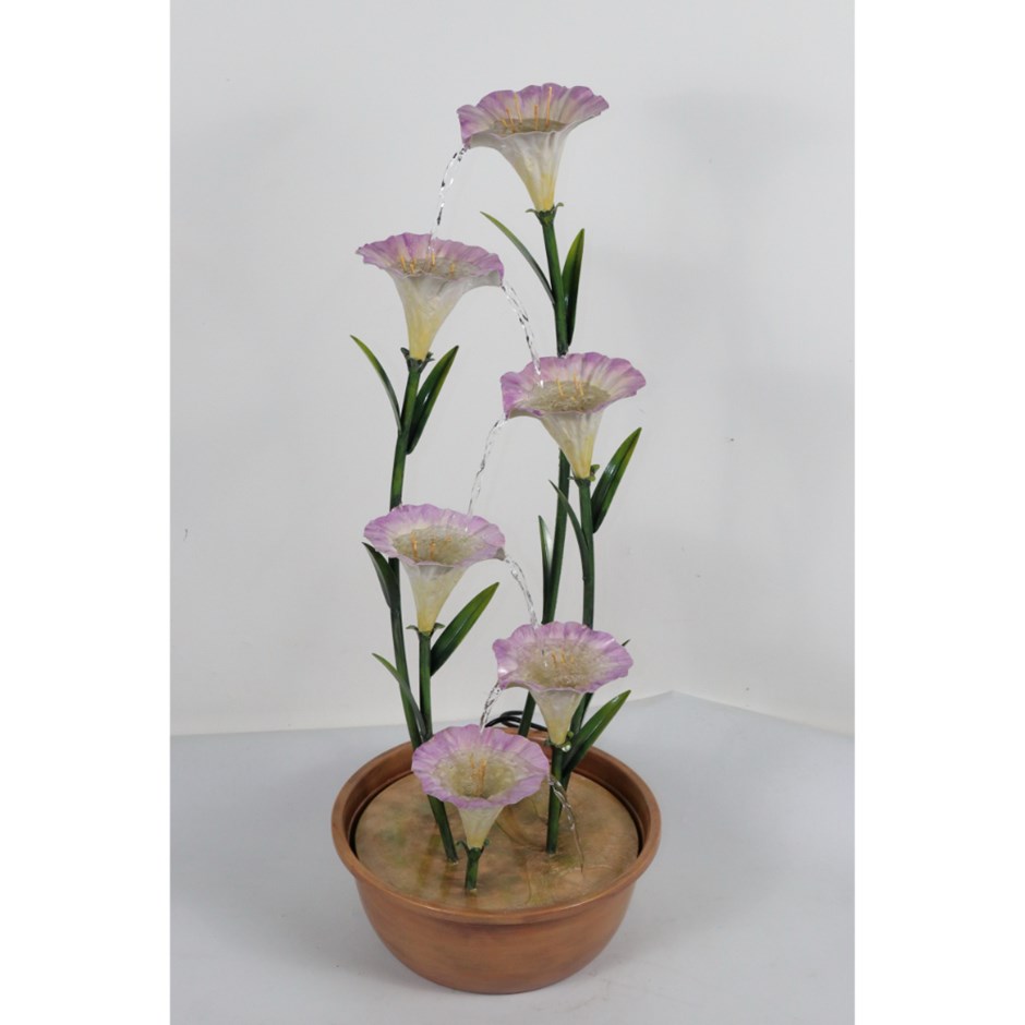 H100cm Potted Pink Lily Tiered Cascading Zinc Water Feature By Ambienté