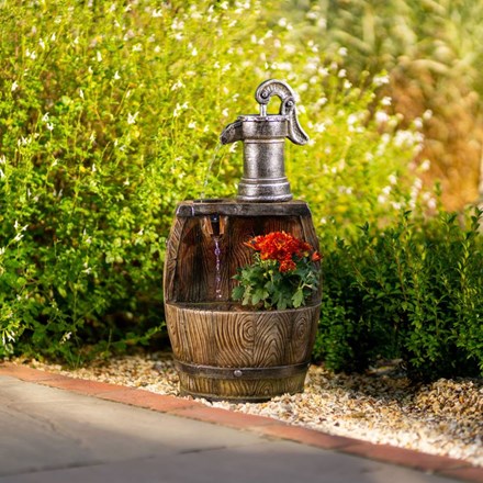 61cm Water Pump Tap And Open Barrel Cascading Planter Water Feature w/ Lights | Ambienté