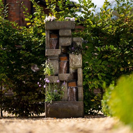 143cm Higgledy Stone Effect Water Wall Tiered Cascading Planter Water Feature w/ Lights | Ambienté©