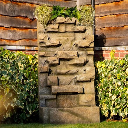180cm Stone Water Wall Tiered Cascading Planter Water Feature w/ Lights | Ambienté