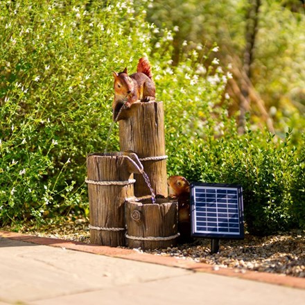 59cm Solar Helpful Squirrels Tiered Water Feature w/ Battery Backup and Lights | Solaray