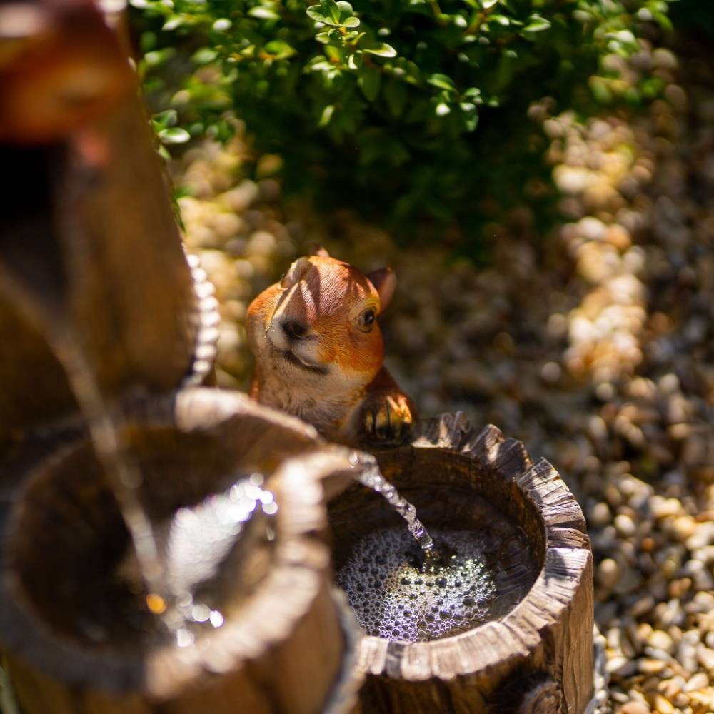 Solar Helpful Squirrels Tiered Water Feature w/ Battery Backup & Lights