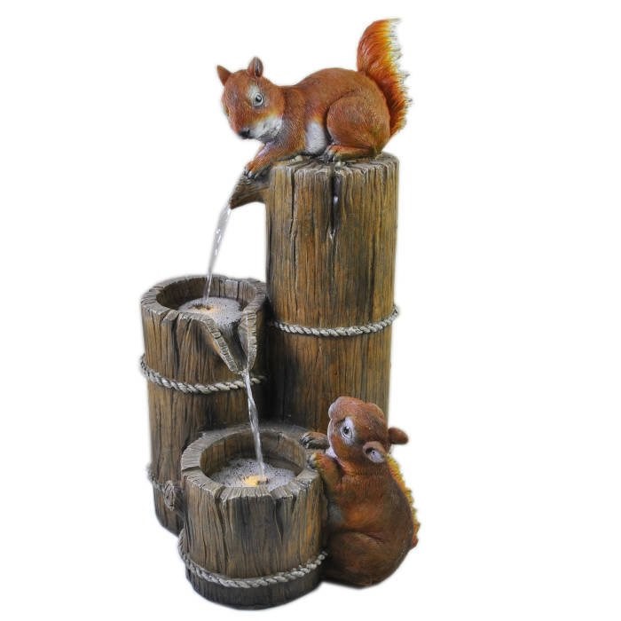 Solar Helpful Squirrels Tiered Water Feature w/ Battery Backup & Lights