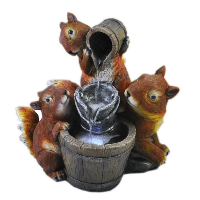 Solar Squirrels Pouring Bowls Tiered Water Feature w/ Battery Backup & Lights