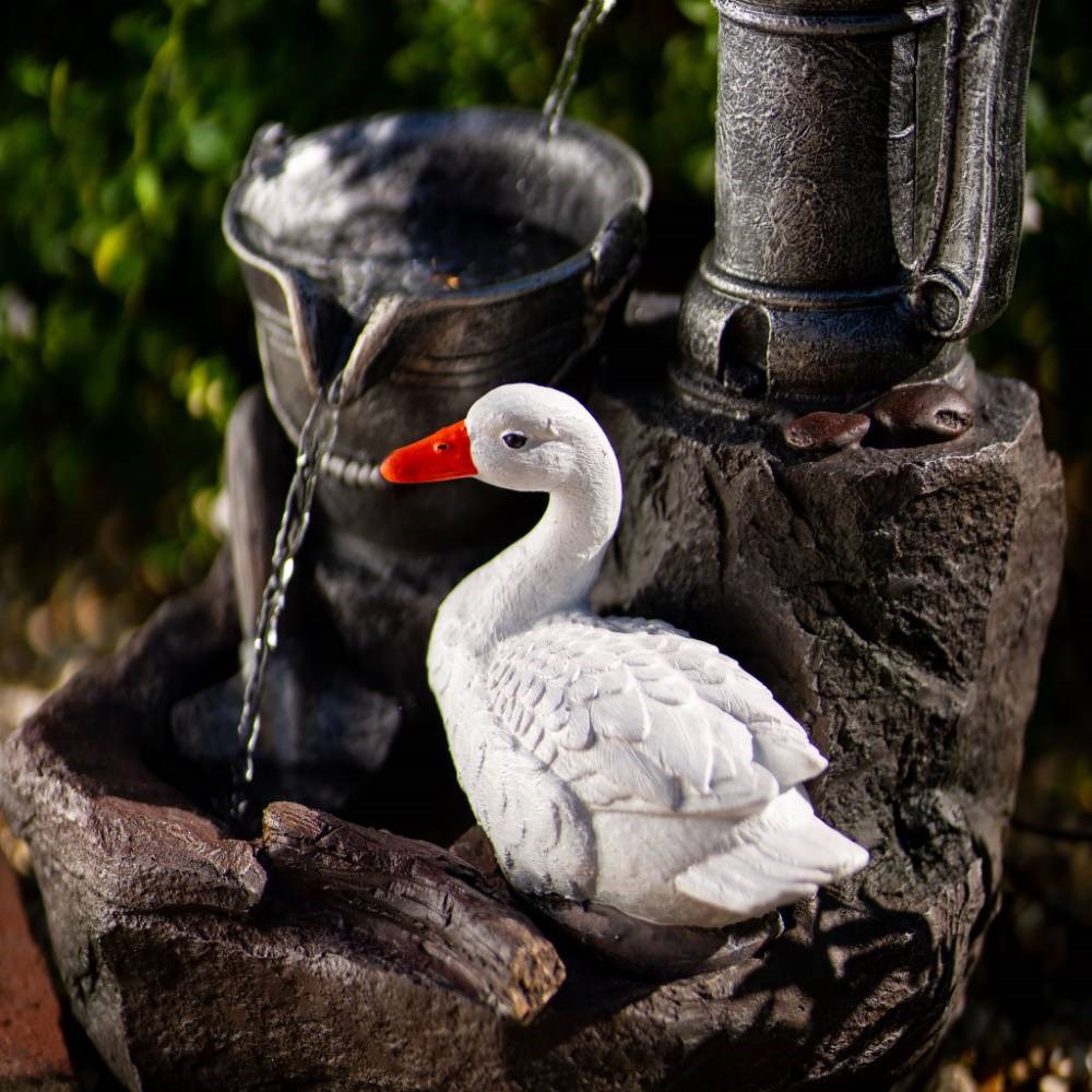 Solar Duck At The Well Tiered Cascading Water Feature w/ Battery Backup & Lights