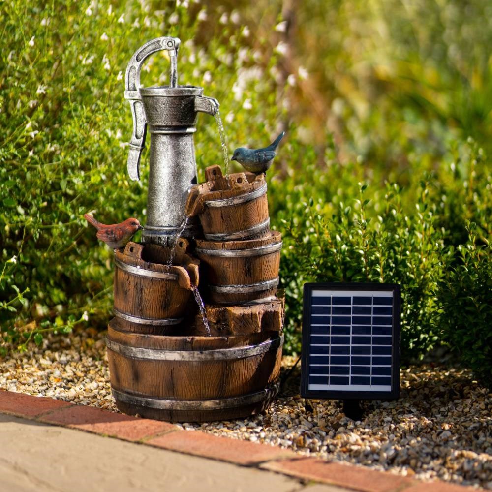 Bucket & Pump Hybrid Solar Water Feature With LED Lights