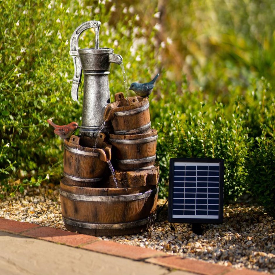 Solar Birds At The Well Tiered Cascading Water Feature w/ Battery Backup & Light