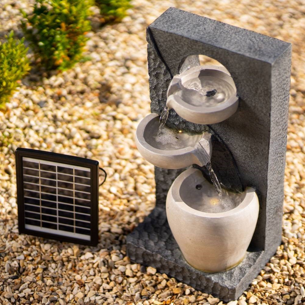 Two Tone Pouring Bowls Hybrid Solar Water Feature With LED Lights