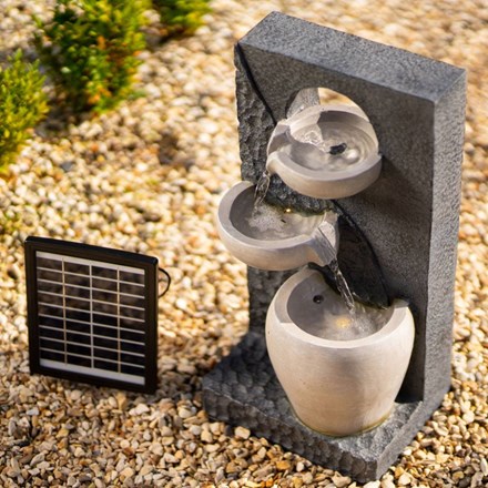 48cm Solar Two Tone Pouring Bowls Tiered Water Wall Feature w/ Battery Backup and Lights | Solaray