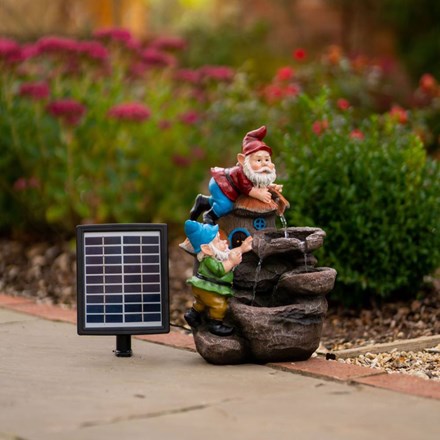41cm Solar Rock Fall Gnomes Cascading Water Feature w/ Battery Backup and Lights | Solaray