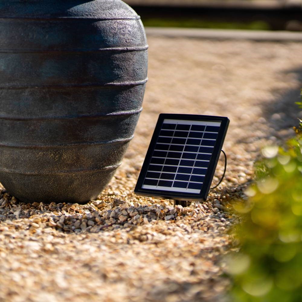 Solar Bubbling Vase Fountain Water Feature w/ Battery Backup & Lights | Solaray