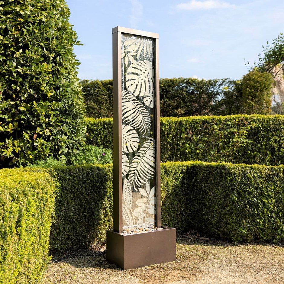 Lamego Leaf Print Mirror Water Feature With LED Lights