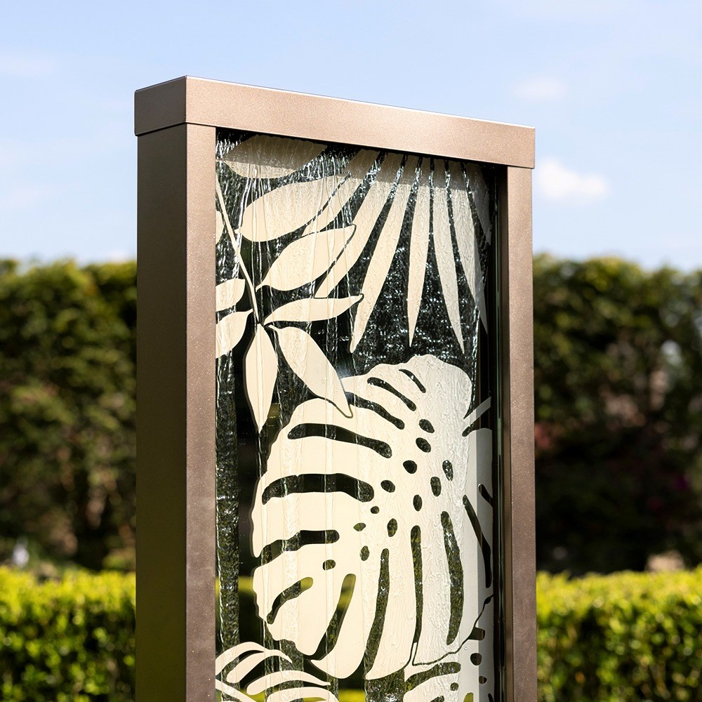 Lamego Leaf Print Mirror Water Feature With LED Lights