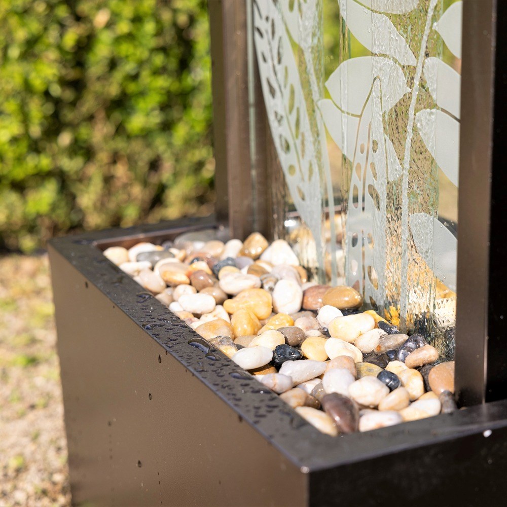 Lamego Leaf Print Mirror Water Feature With LED Lights