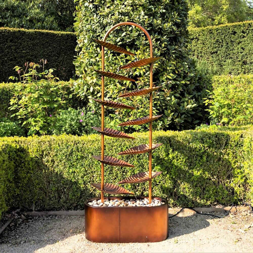 Monsaraz Bronze Zinc Metal Cascading Tiered Leaves Water Feature