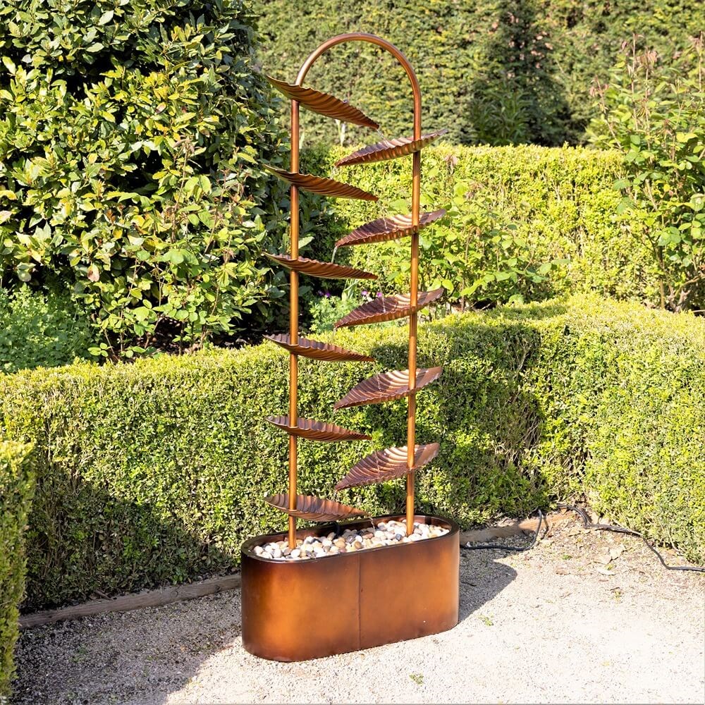 Monsaraz Bronze Zinc Metal Cascading Tiered Leaves Water Feature
