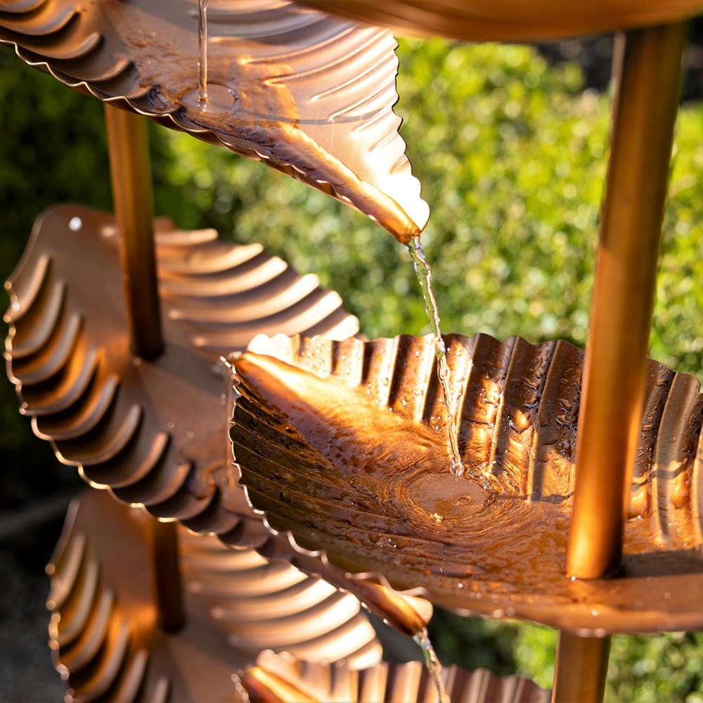 Monsaraz Bronze Zinc Metal Cascading Tiered Leaves Water Feature