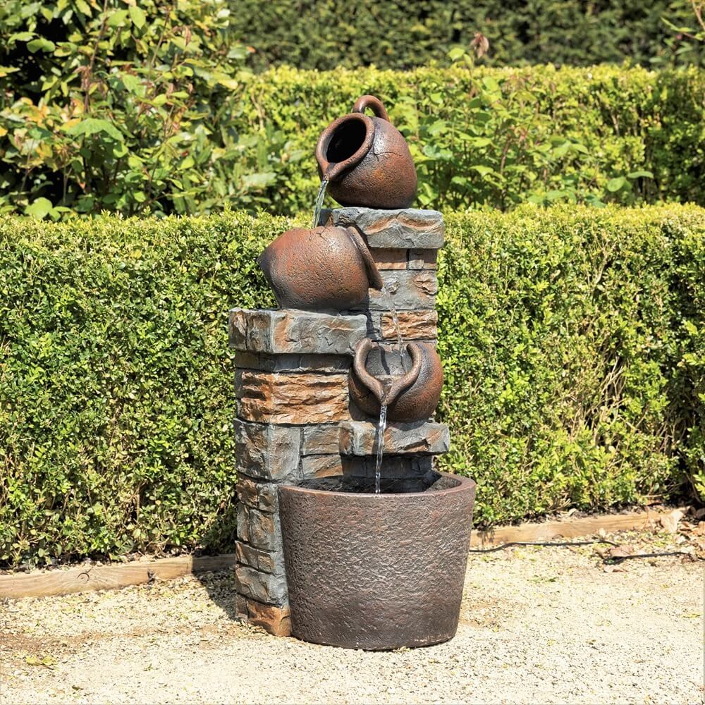 Evora 3-Tier Cascading Jugs Water Feature With LED Lights