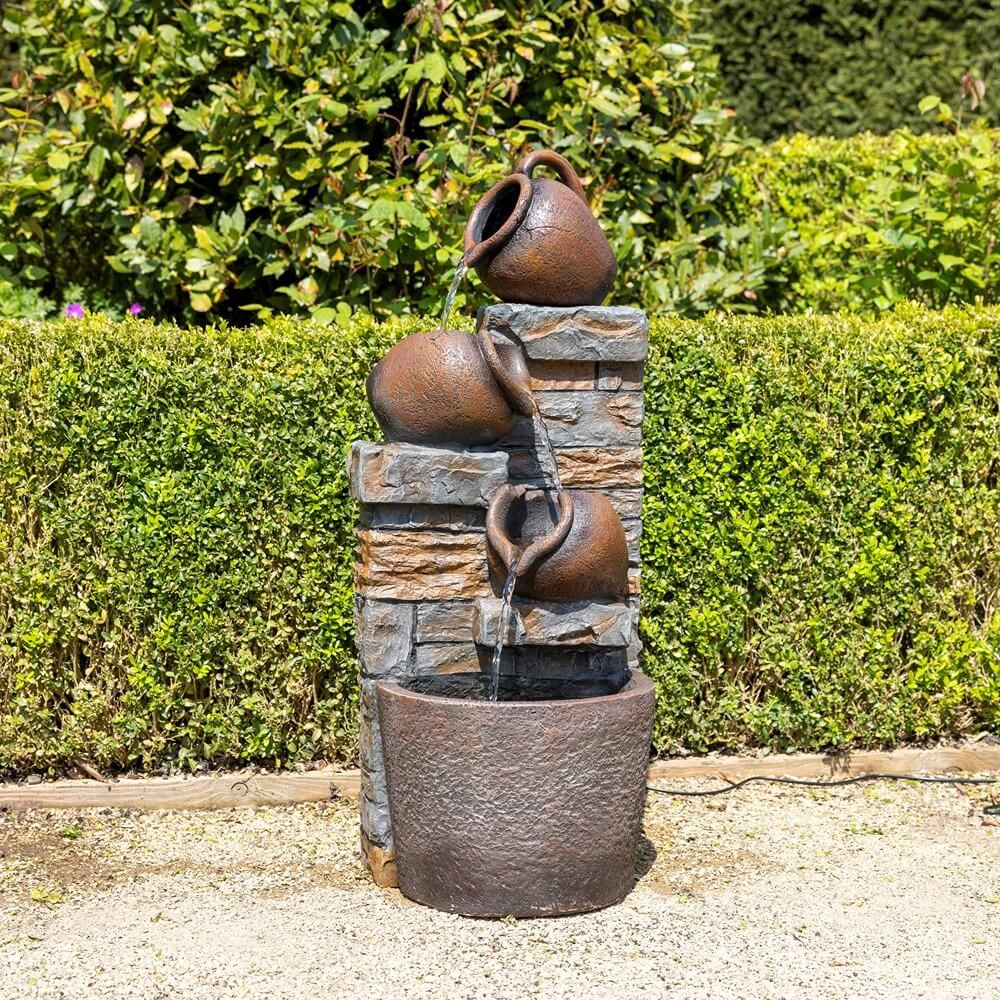 Evora 3-Tier Cascading Jugs Water Feature With LED Lights