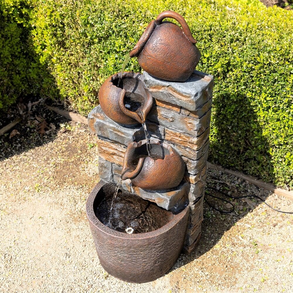 Evora 3-Tier Cascading Jugs Water Feature With LED Lights