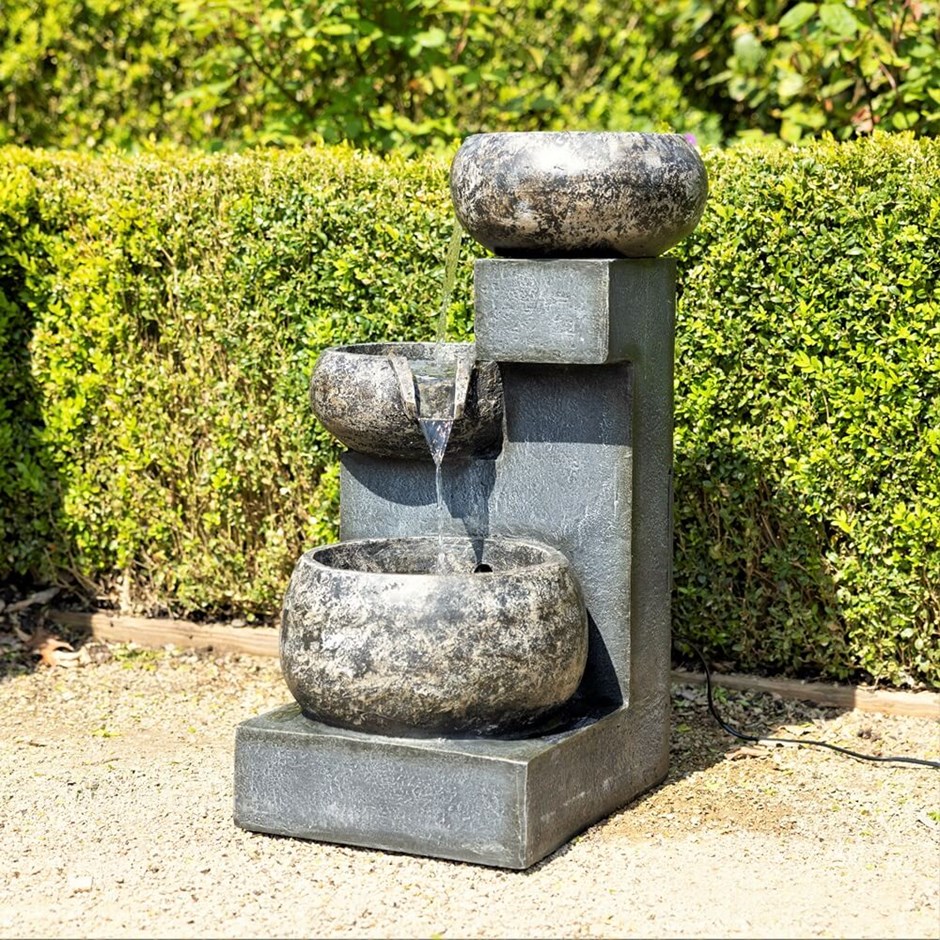 Tavira Stone Effect Tiered Water Feature With LED Lights