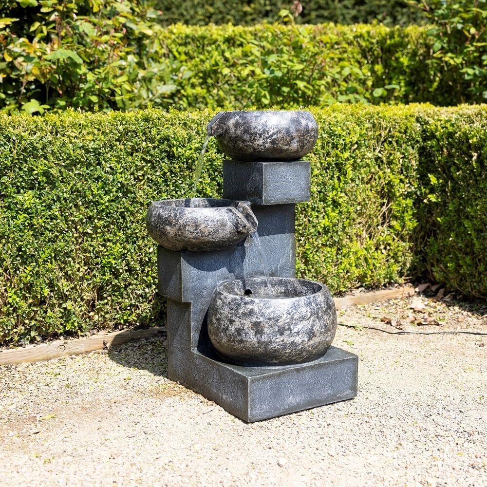 Tavira Stone Effect Tiered Water Feature With LED Lights