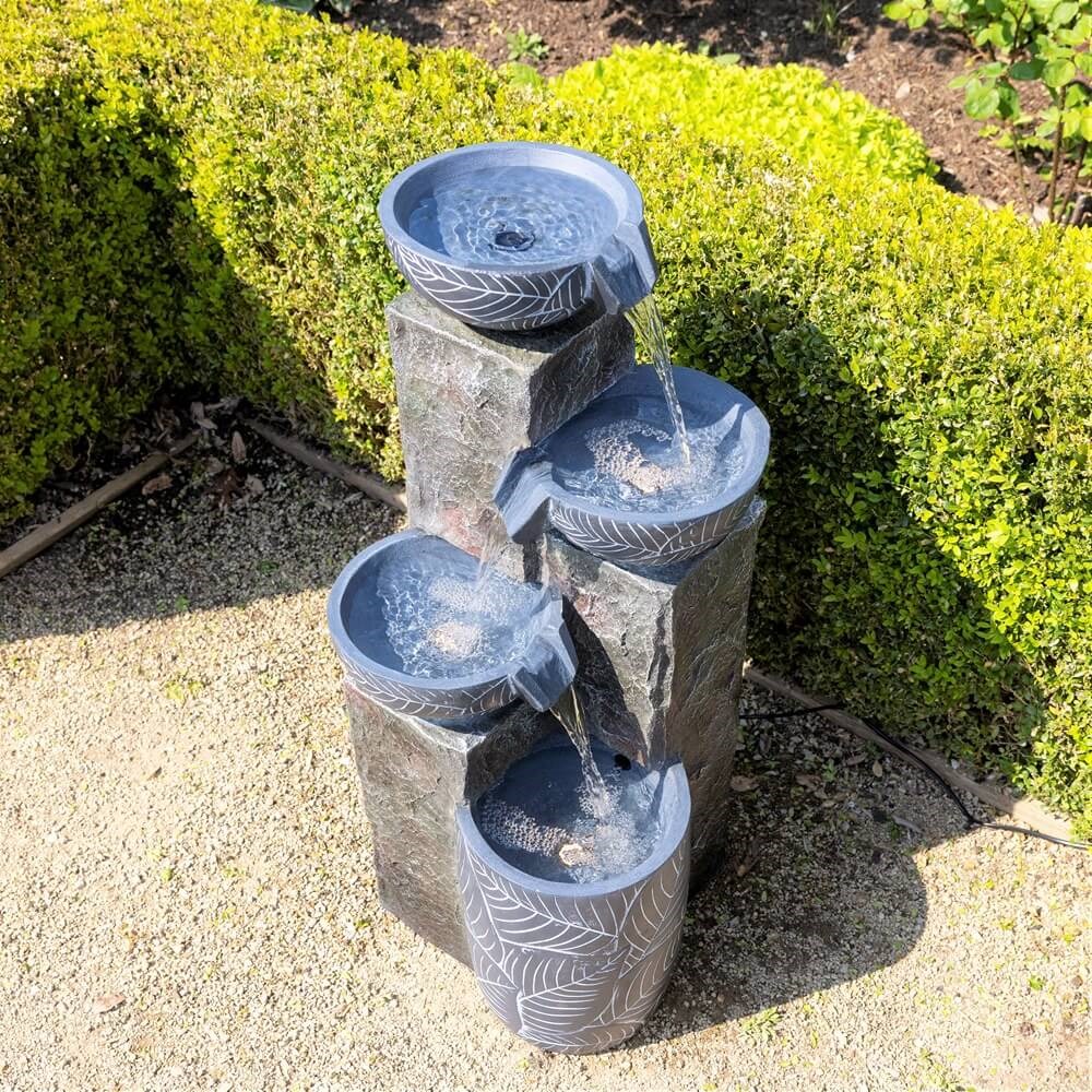 Guarda Etched Leaf 3-Tier Pouring Bowls Water Feature With LED Lights