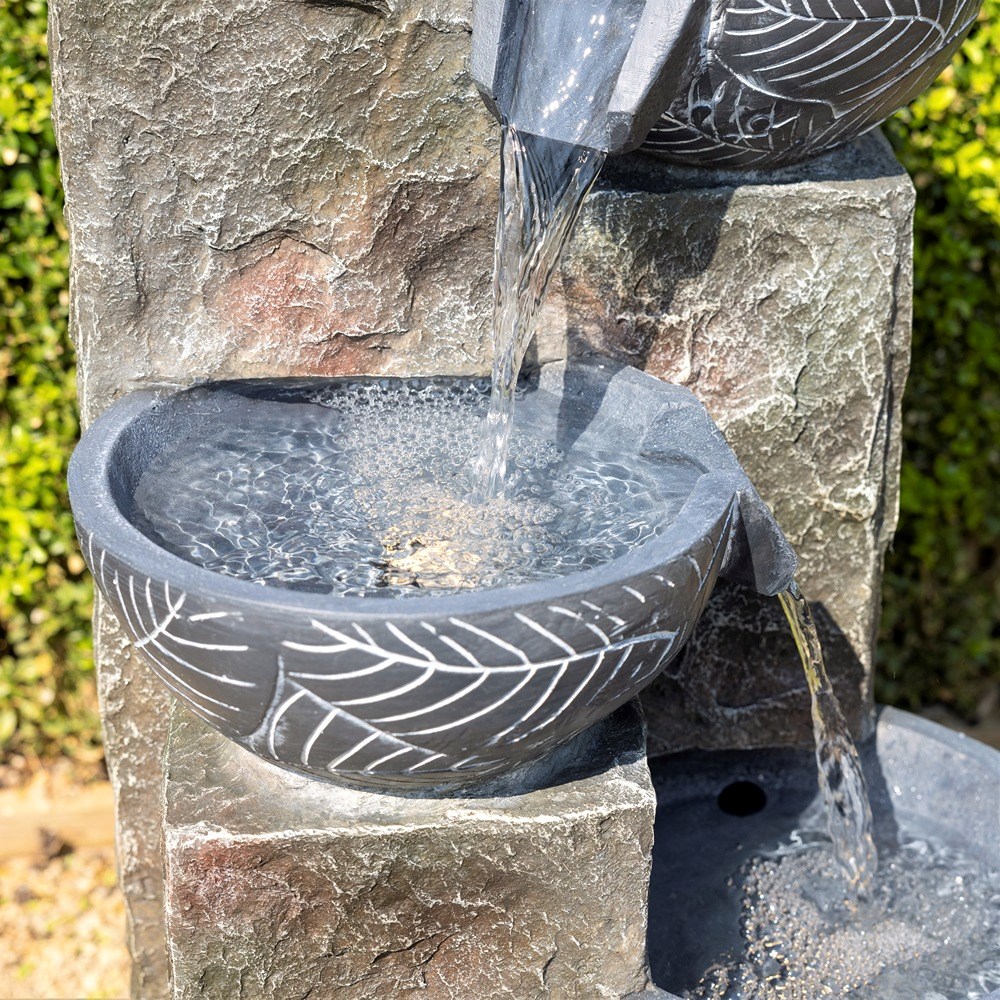 Guarda Etched Leaf 3-Tier Pouring Bowls Water Feature With LED Lights