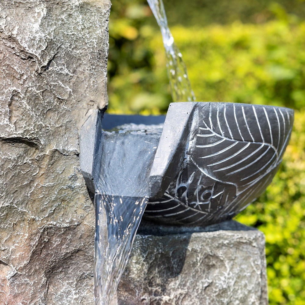 Guarda Etched Leaf 3-Tier Pouring Bowls Water Feature With LED Lights