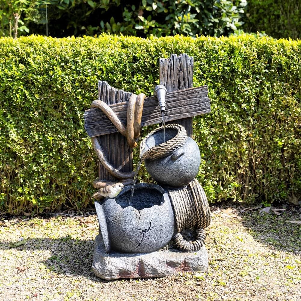 Constancia Cascading Bowls & Hose Water Feature With LED Lights