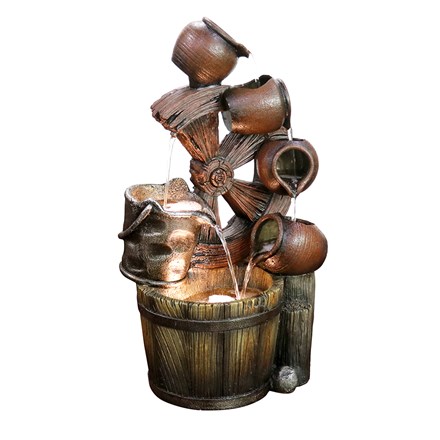 Santana Cascading Bowls Windmill & Bucket Water Feature With Lights