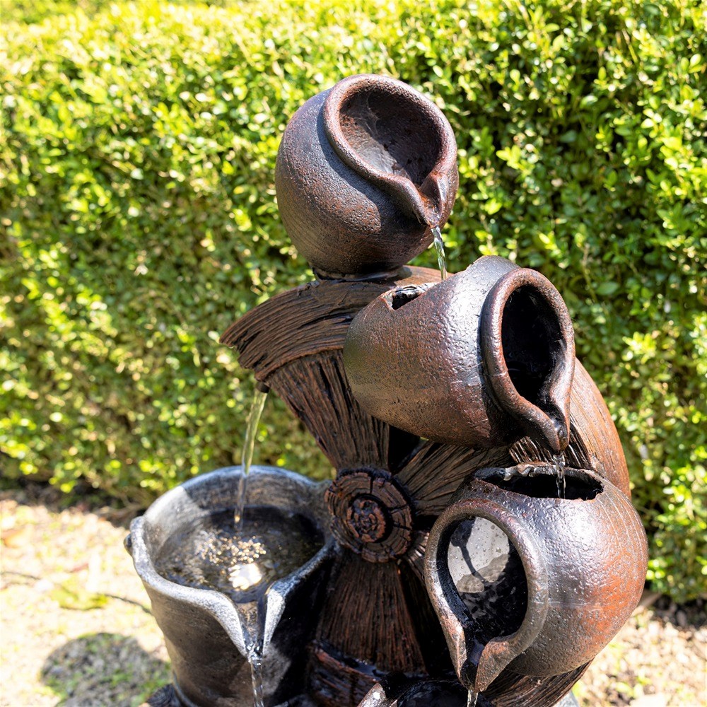 Santana Cascading Bowls Windmill & Bucket Water Feature With LED Lights