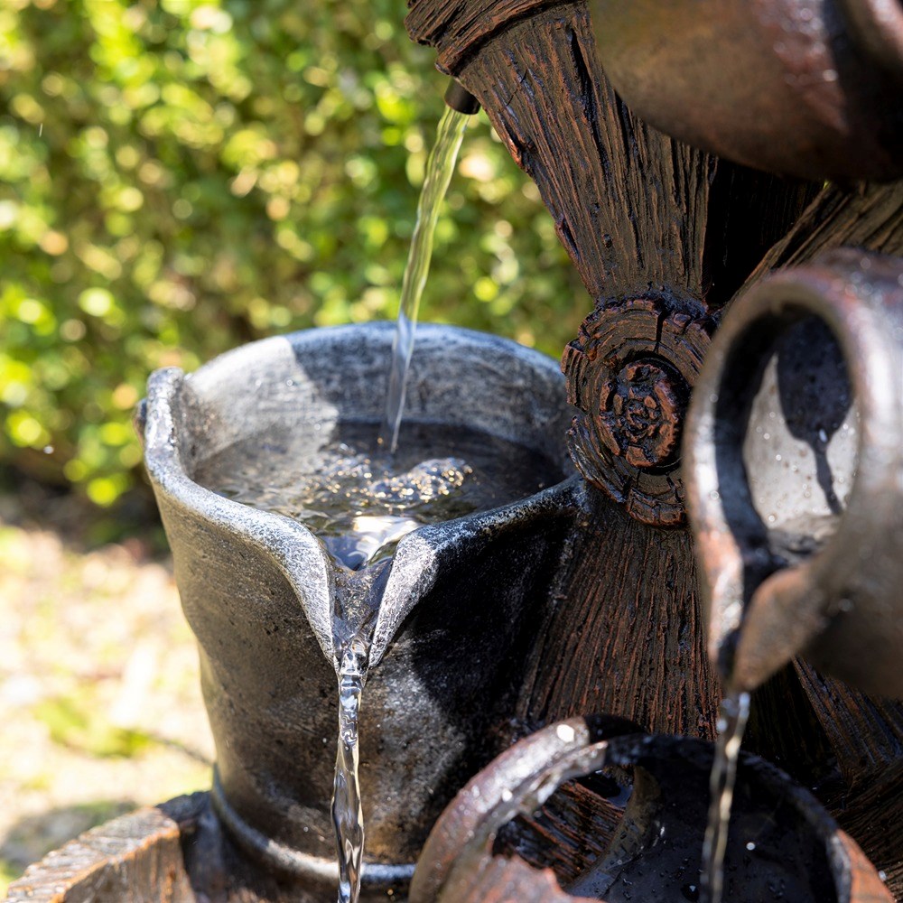 Santana Cascading Bowls Windmill & Bucket Water Feature With LED Lights