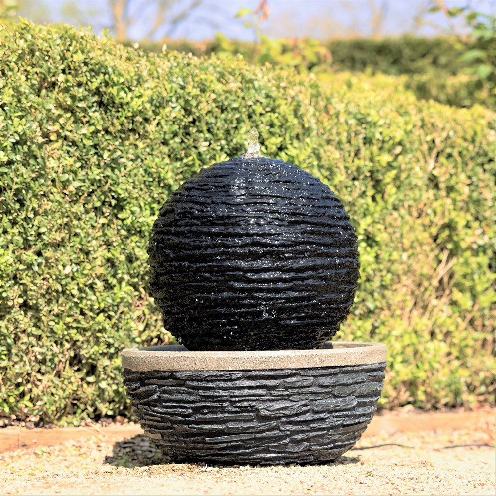 Marvao Slate Effect Sphere Water Feature With LED Lights