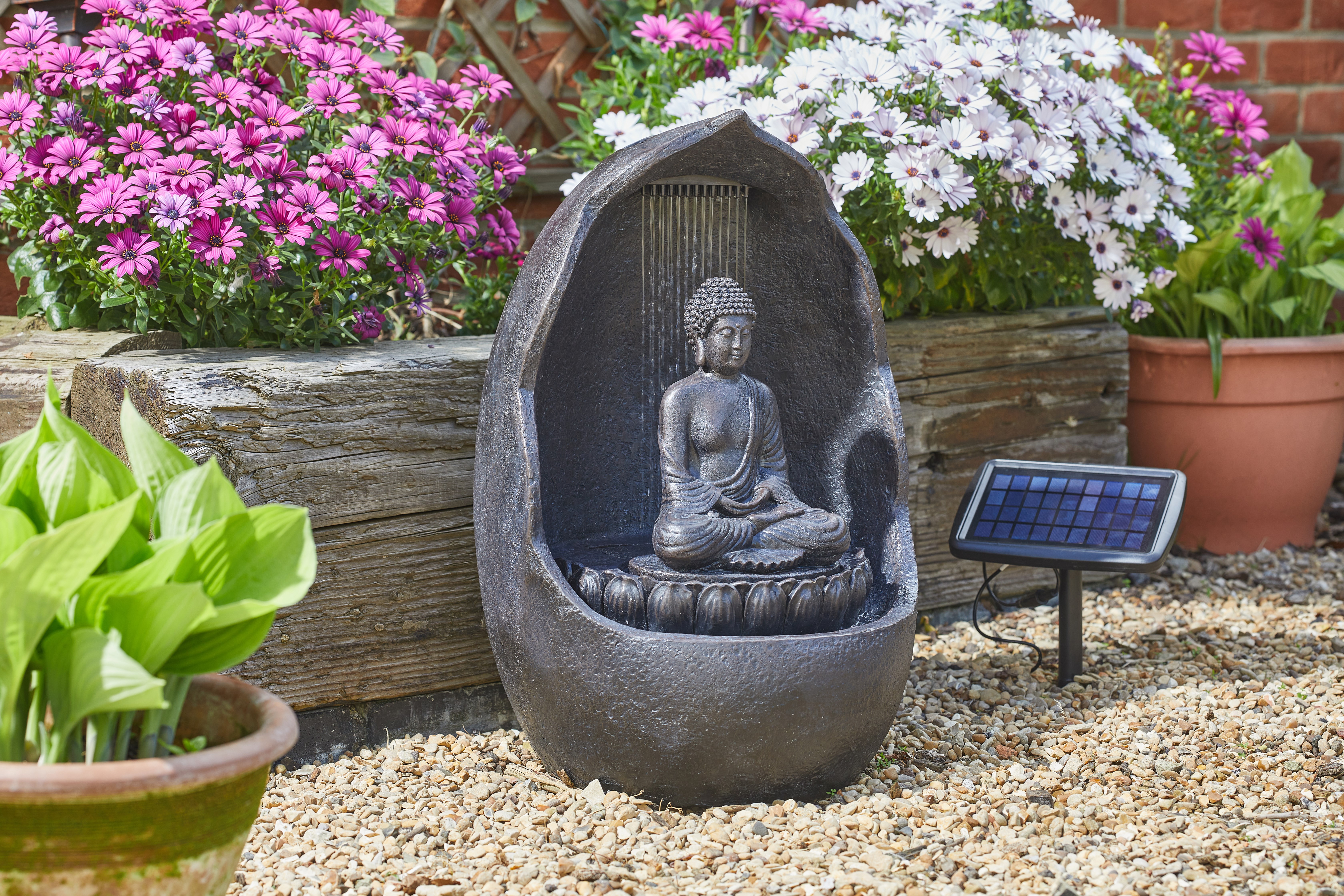 Buddha In The Rain Hybrid Solar Water Feature