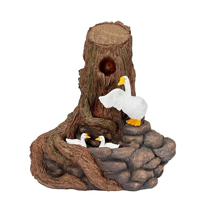 Feather Falls Duckling & Tree Stump Solar Water Feature