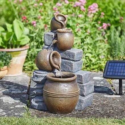 Pot Falls Solar Powered Fountain Water Feature Hybrid Power