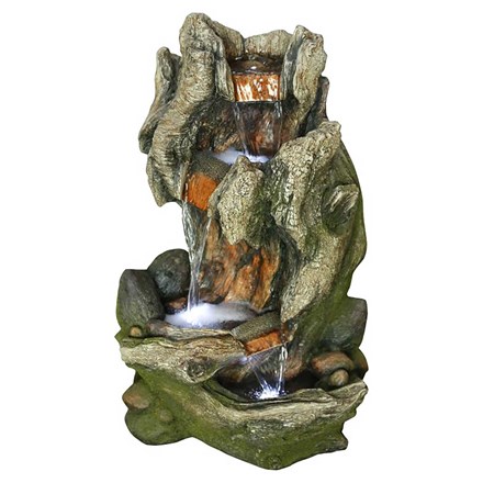 Hertsmere Wooden Falls 3-Tier Cascade Water Feature With LED Lights