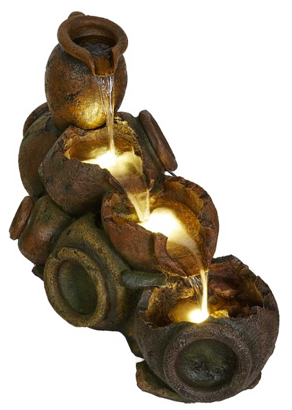 Salisbury 3-Tier Cascading Pots Water Feature With LED Lights