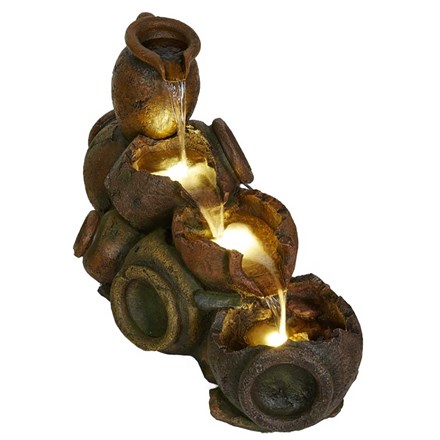Salisbury 3-Tier Cascading Pots Water Feature With LED Lights