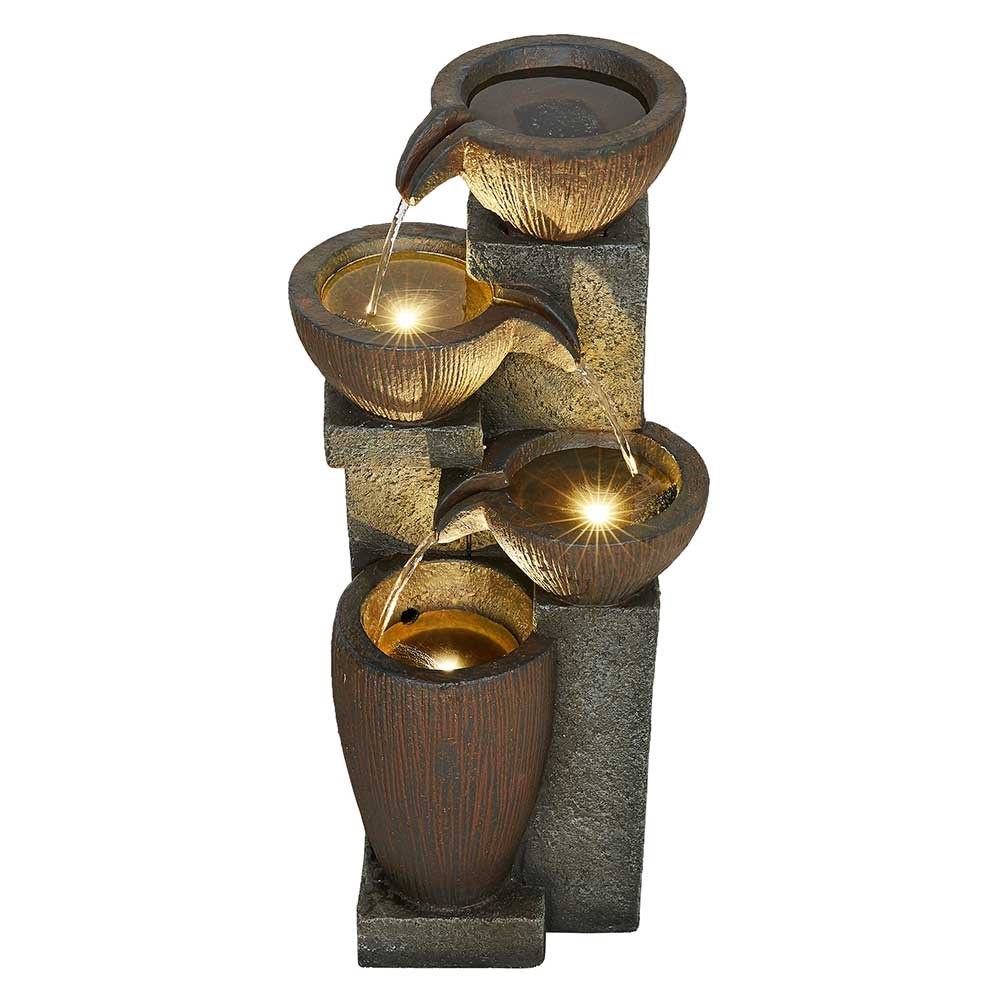 Sandwell Stone Effect 4-Tier Pouring Bowls Water Feature With LED Lights