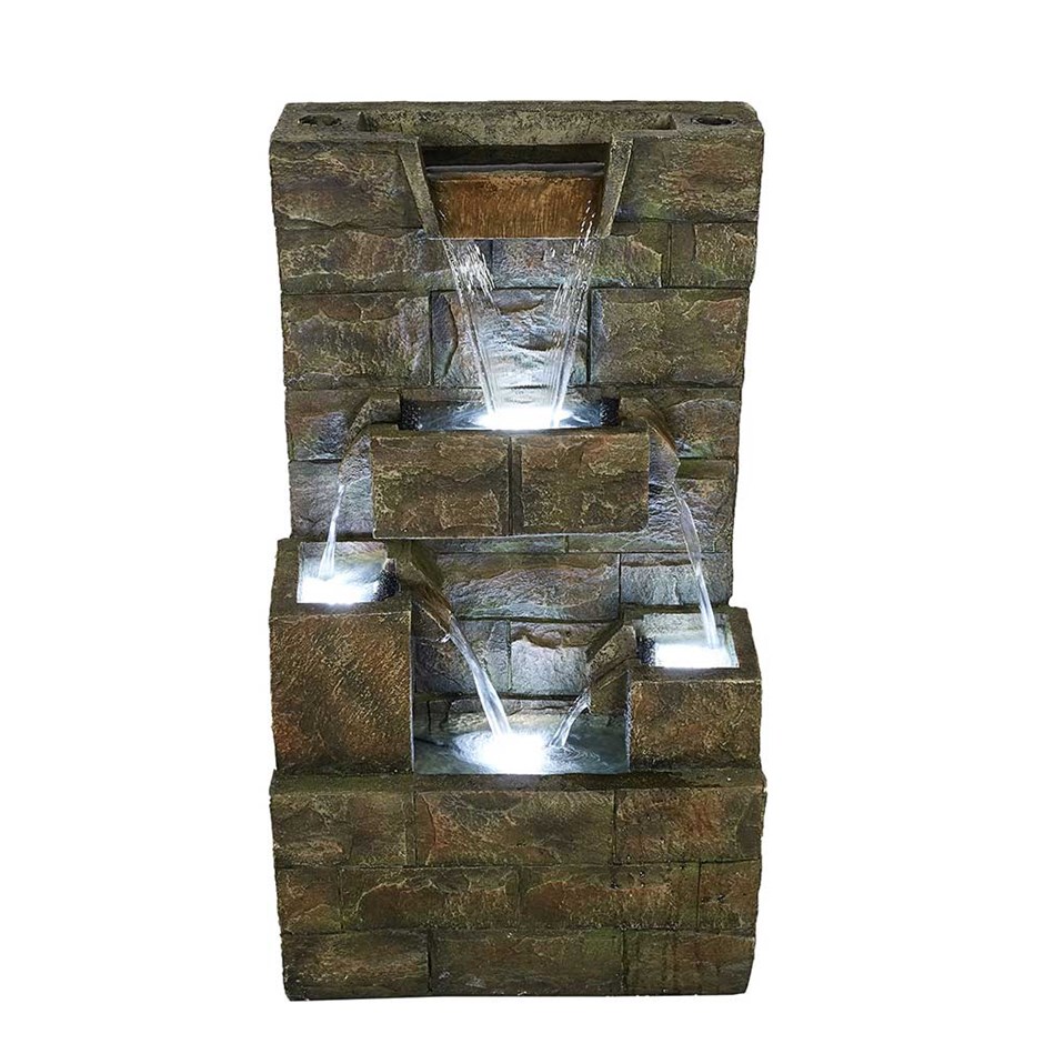Greenwich Stone Effect 3-Tier Cascade Water Wall With LED Lights