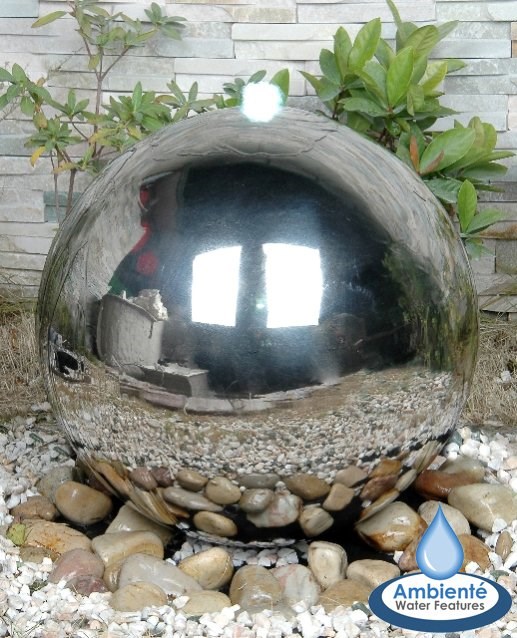 Polished Stainless Steel Sphere Water Feature With LED Lights