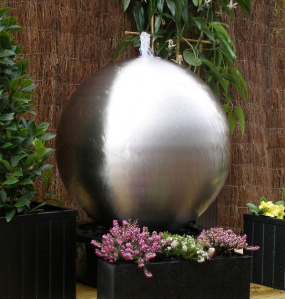 H75cm Brushed Sphere Stainless Steel Water Feature with Lights by Ambienté